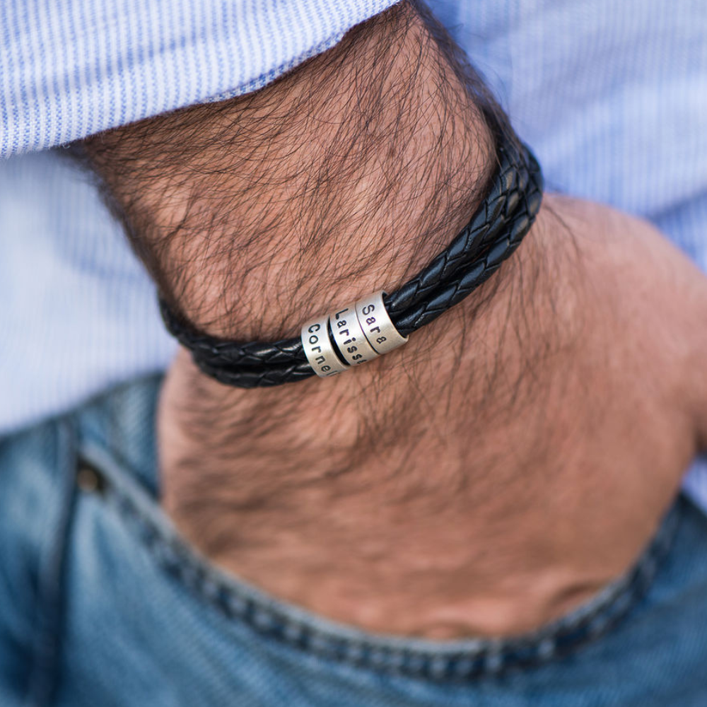 Navigator Braided Leather Bracelet with Custom Beads image