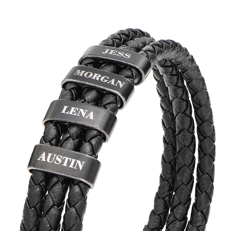 Oxide Vertical Tags Men Braided Leather Bracelet image