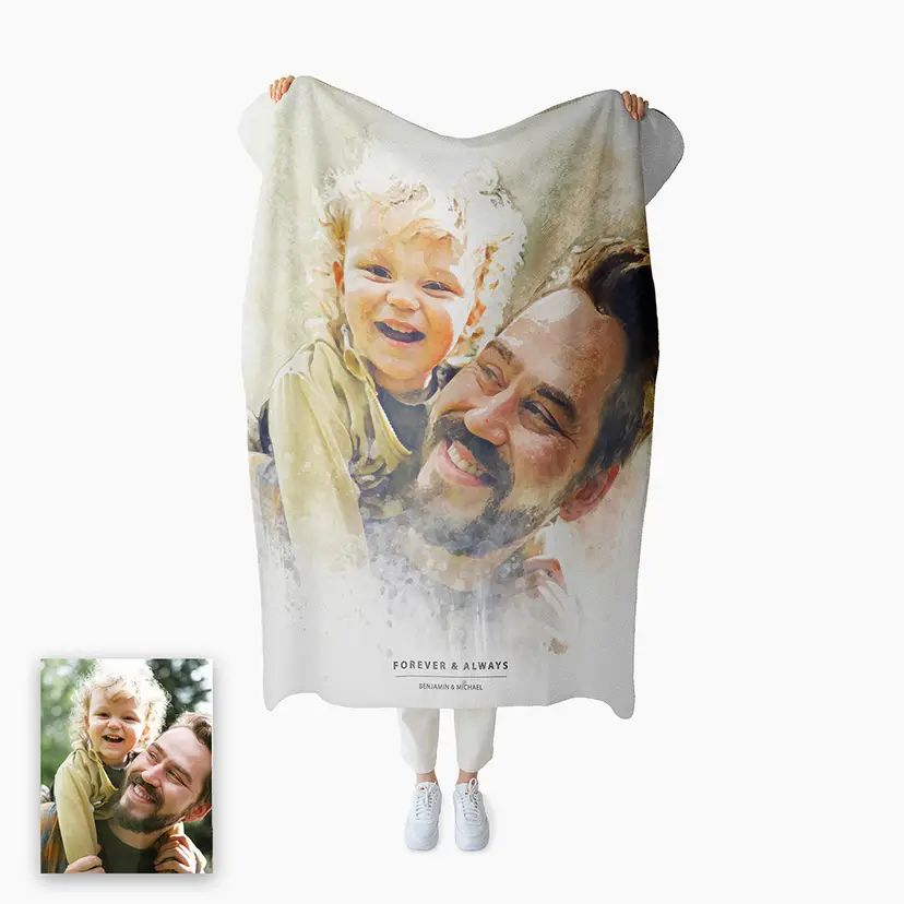 Watercolor Family Portrait - Custom Blanket image